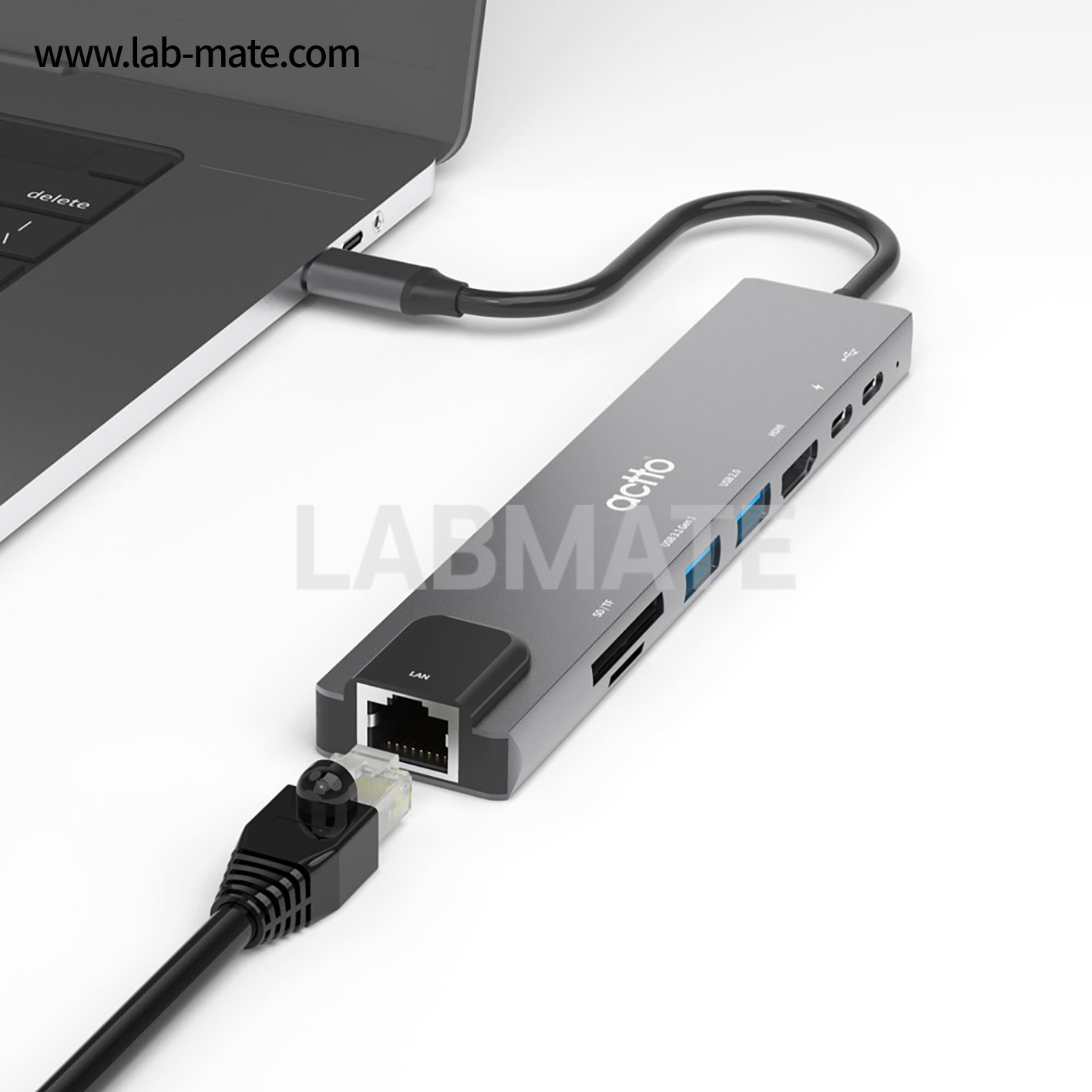 랩메이트,8 in 1 타입C 멀티 허브,PD + 타입C(data전송) + HDMI + USB3.0 + USB2.0 + TF + SD + 랜 / 미러링 / 4K [그레이],ACTTO