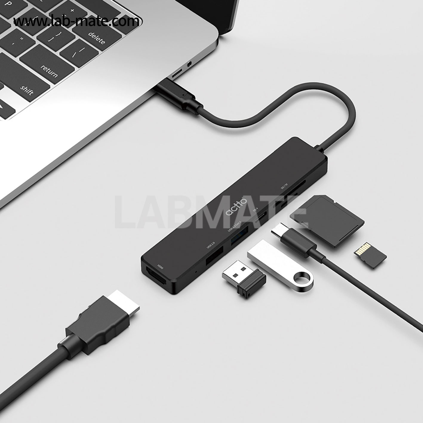 랩메이트,유니온 타입C 멀티 허브,6 in 1 멀티 허브 / PD + HDMI + USB 3.2 Gen1 + USB 2.0 + SD + TF [블랙],ACTTO